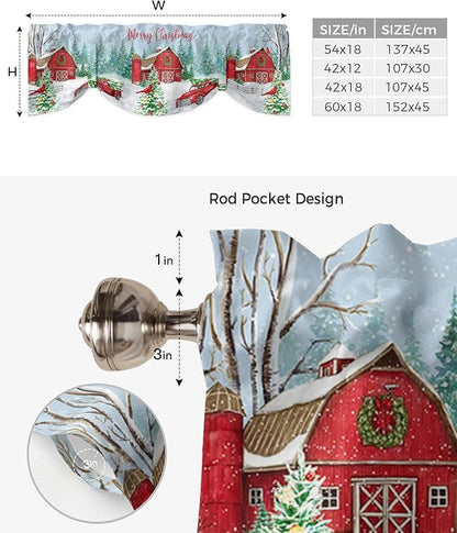 Red Truck Christmas Blackout Tie Up Valance Curtains for Kitchen Windows Merry Christmas Farmhouse Window Toppers Balloon Shades for Living Room/Bathroom/Bedroom,1 Panel, 42" X 12", Winter Xmas Tree