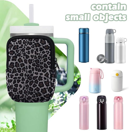Water Bottle Pouch Cup Accessories for Women Quencher Adventure IceFlow 20oz 30oz 40oz Tumbler Pouch with Handle Running Pouch Bag for Cards Keys(Leopard)