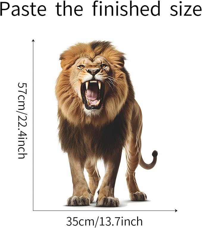 Lion Wall Decals, Vinyl Removable 3D Stickers for Bedroom Nursery Decor - Peel and Stick Cute Baby Girl Boy Toddler Kids Room Art Decoration, Woodland Forest Safari Jungle Mural Waterproof