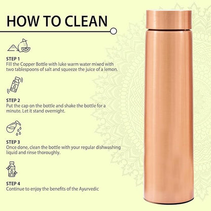 VJR Copper Bottle for Drinking Water 33 Oz Ayurvedic Leak Proof Smooth Finish Plain Design Durable Lightweight Hand Washable Vessel Clean Cool Water Natural Mineral Boost Energy Safe Water Utensil
