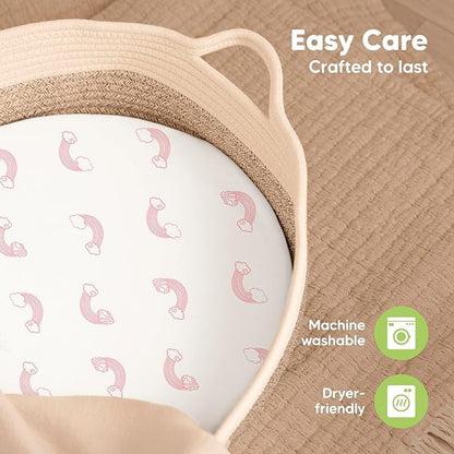 2-Pack Baby Bassinet Sheets Girl, Boy - Viscose Derived from Bamboo Fitted Bassinet Sheets Compatible with Halo Bassinest Swivel Sleeper, Baby Delight,Graco Bedside Bassinet Mattress Sheet (Dreamland)