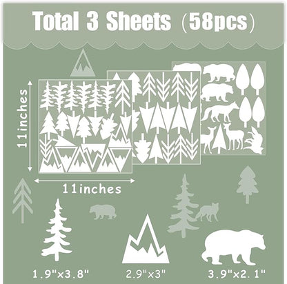 Woodland Animal Wall Decals Vinyl Pine Tree Wall Stickers Forest Animal Wall Stickers Mountain Small Tree Animals Deer Bear Wolf Woodland Wall Decals for Nursery Bedroom Kids Room Decor