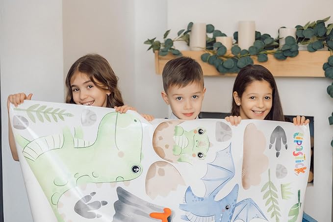 Large Dinosaur Wall Decals by Lipastick - 109 pcs Watercolour Dinosaur Kids Wall Stickers - Dinosaur Footprints Silhouettes Decals for Walls – Peel and Stick Decal for Kids Bedroom Nursery XXL Size
