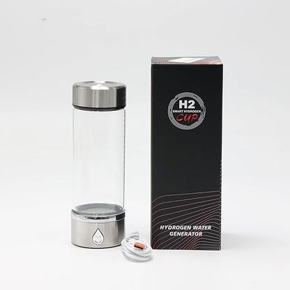 420-450 ml 2024 Glass Hydrogen Generator Water Bottle SPE PEM Technology Water Ionizer, Rechargeable Hydrogen Water Bottle, Hydrogen Rich Water Glass (Silver)