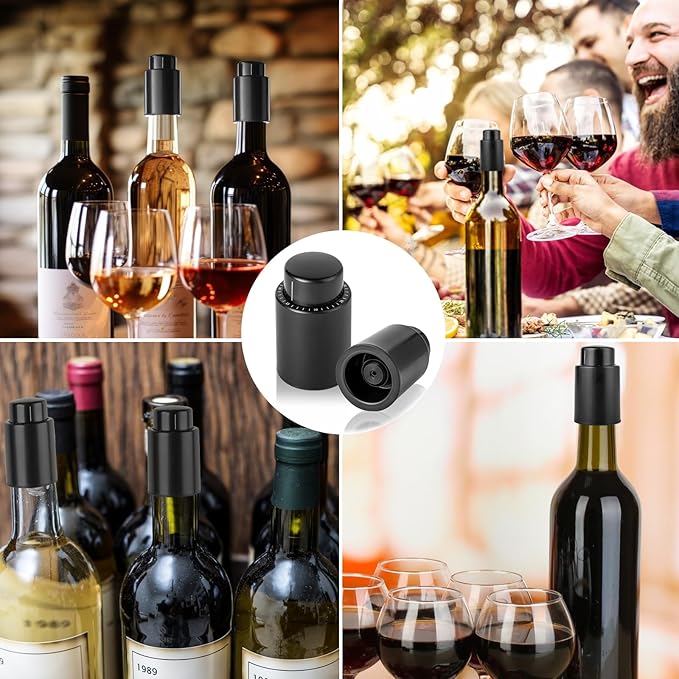 2-Pack Wine Stoppers for Wine Bottles Vacuum Wine Stopper Wine Bottle Stoppers with Time Scale Record Reusable Wine Preserver for Freshness Perfect Wine Gifts