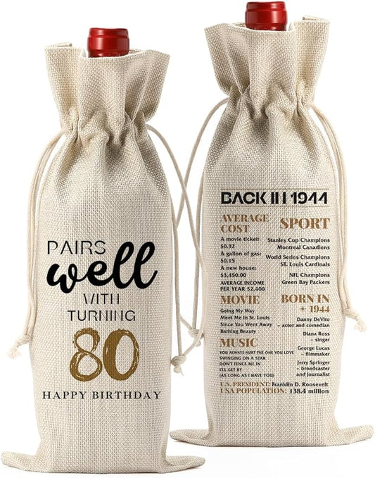 80th Birthday Gifts for Women Men Wine Gifts Birthday Gifts for 80 Year Olds Wine Accessories Happy Anniversary 80 Year Old Party Decorations Wine Bag Wine Gift Bag Wine Bags for Wine Bottles Gifts