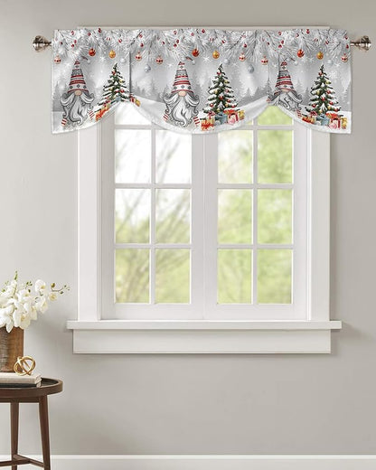 Christmas Gnome Blackout Tie Up Valance Curtains for Kitchen Windows Winter Merry Christmas Tree Balls Window Toppers Balloon Shades for Living Room/Bathroom/Bedroom,1 Panel, 54" X 18", Grey