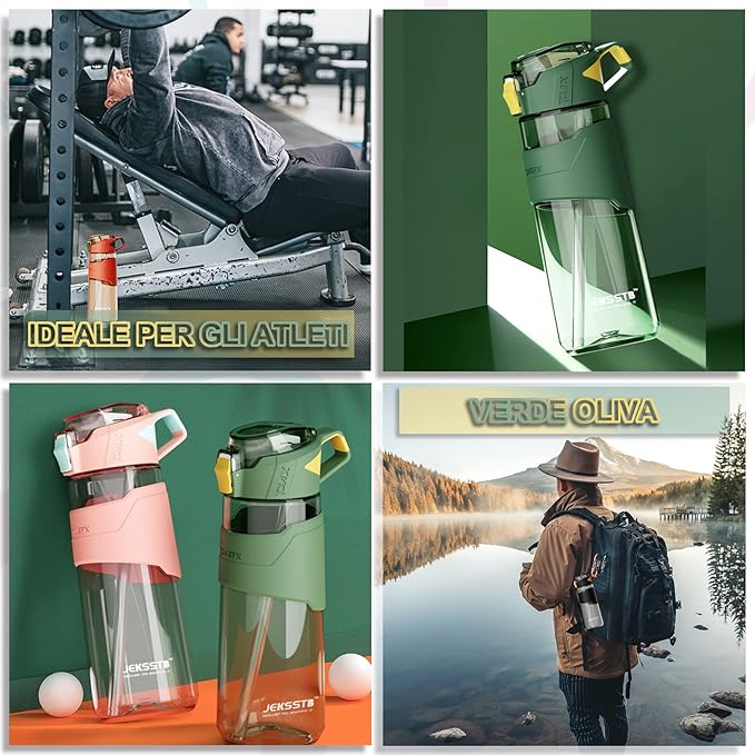 Sports Bottle - 22oz, Water Bottle with Straw, Leak Proof Flip Top Simple Modern Water Bottle, BPA Free Tritan Plastic Water Bottle. Suitable for Gym, Outdoor Travel Sports Enthusiast (Green)