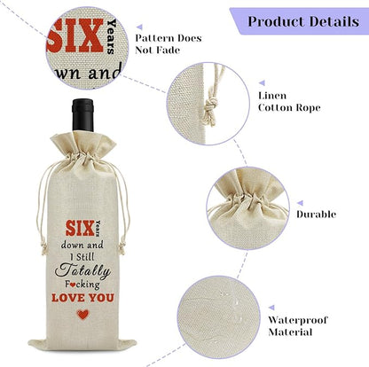6th Anniversary Wine Bag Wedding Gift 6 Years of Marriage Gift for Couple Women Men Drawstring Wine Wrapping Bag 6th Anniversary Keepsake Gift Birthday Christmas Valentine Gift Wine Gift Bag