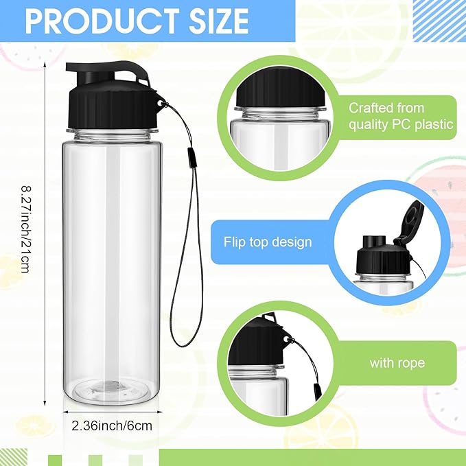 30 Pieces 17 oz Water Bottle Bulk Plastic Water Bottles Bulk with Handle Strap Lightweight Leakproof Drink Flip Top Bottles for Adults Fitness Gym (Black)