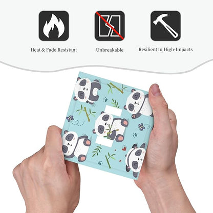 Cartoon Cute Panda Double Toggle Light Switch Covers 2 Gang Wall Plate Dual Decorative Switchplate Electrical Faceplate for Bathroom Country Kitchen Bedroom Decor, 4.9" x 5"