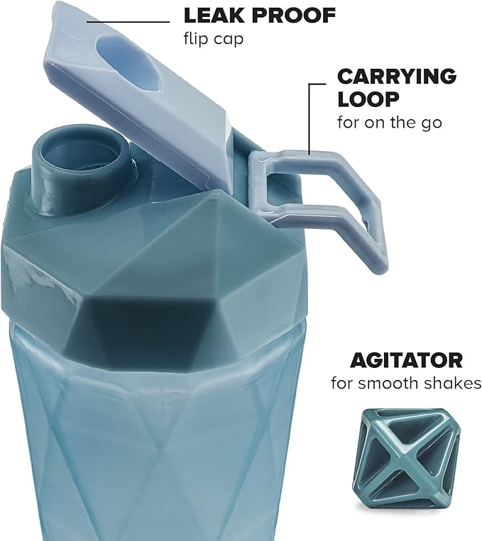 Classic 28oz Blender Shaker Bottle | Protein Shaker Bottle with Diamond Agitator | Shaker Cup with Carrying Handle and Dishwasher Safe | Teal - 28-Ounces
