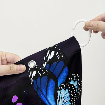 AILONEN Butterfly Shower Curtain for Bathroom Mystic Purple Galaxy Starry Decor Bath Curtain 72" W*96" H Polyester Fabric Waterproof Bathroom Curtain with 12 Hooks