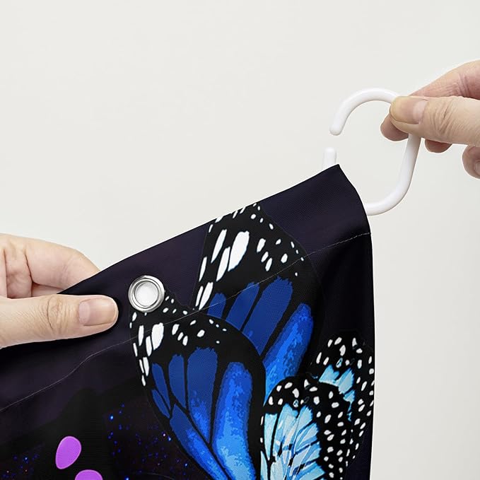 AILONEN Butterfly Shower Curtain for Bathroom Mystic Purple Galaxy Starry Decor Bath Curtain 48" W*72" H Polyester Fabric Waterproof Bathroom Curtain with 12 Hooks