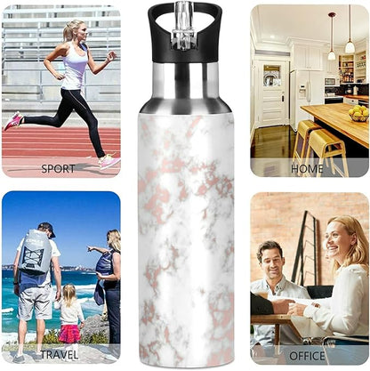 xigua Rose Gold Marble Water Bottle, BPA Free Stainless Steel Water Bottle Leak-Proof Sports Bottle for Camping Workouts Gym and Outdoor Activity, 22oz