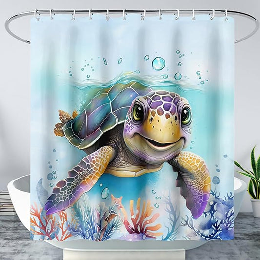 AILONEN Sea Turtle Shower Curtain,Kawaii Sea Animal Turtle Bathroom Curtains Set for Kids Girls,Tropic Animal Tie Dye Turtle Shower Curtains for Bathroom, 36" W*72" H
