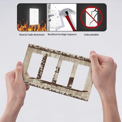 Rustic Wood Bear Forest 4 Gang Rocker Decora Light Switch Cover Vintage Antique Cabin Decorative Outlet Covers Wall Plate Electrical Faceplate Switchplate GFCI for Farmhouse Bathroom Bedroom Decor