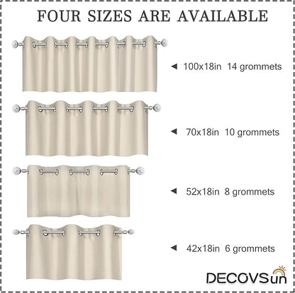 Solid Grommet Top Greyish Beige Valance for Kitchen Blackout Curtain Valance for Living Room Short Straight Drape Valance for Bedroom Kids Room 42 Inch Wide by 18 Inch Long 1 Panel