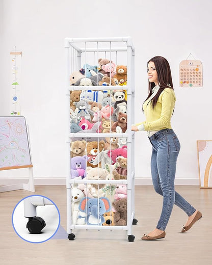 71" Extra Large Stuffed Animal Storage, Stuffed Animal Zoo Storage Cage, Premium PVC with Wheels Toy Storage Holder, Plush Toys Corner Organizer for Kids Playroom, Bedroom, Nursery