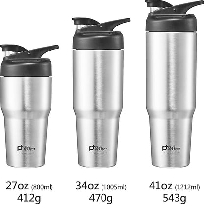 41 OZ 316 Stainless Steel Vacuum Insulated Travel Mug With Leak Proof Flip For Both Straw & Spout, Double Walled Seamless to Keep Hot And Cold, Sliver
