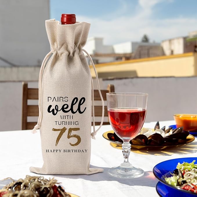 75th Birthday Gifts for Women Men, Gifts for 75 Year Old Man Woman Grandparents Wine Gift Bag, Wine Accessories Gifts Anniversary 75th Birthday Decorations Wine Bag Wine Bags for Wine Bottles Gifts
