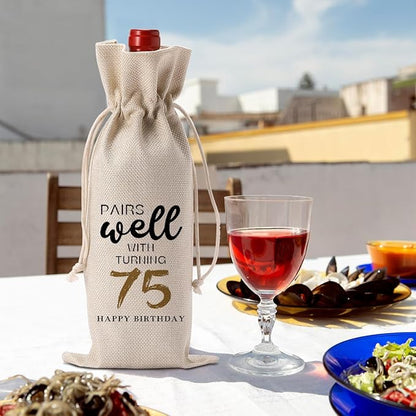 75th Birthday Gifts for Women Men, Gifts for 75 Year Old Man Woman Grandparents Wine Gift Bag, Wine Accessories Gifts Anniversary 75th Birthday Decorations Wine Bag Wine Bags for Wine Bottles Gifts