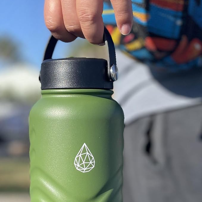 24 oz Insulated Water Bottle - Gray Water Bottle with Straw (Straw Lid & Spout Lid) & Silicone Handle & Boot - Wide Mouth Stainless Steel Water Bottles - BPA Free - (Gray, 750ml)