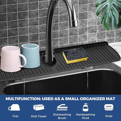 BFONS Silicone Faucet Handle Drip Catcher Tray, 24in x 5.55in, Black