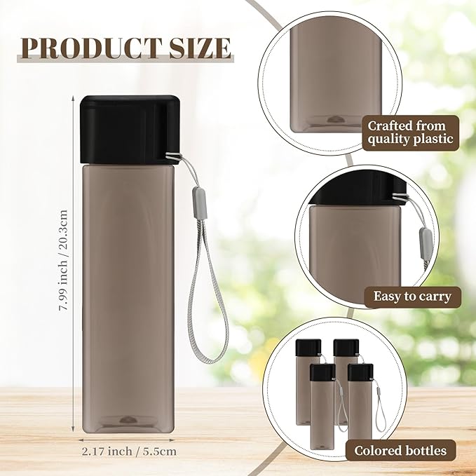 Mifoci 20 Pieces Water Bottle Bulk 17 oz Plastic Water Bottles Bulk Gym Sports Adults Reusable Large Water Bottles for Outdoor Fitness(Black,Rectangle)