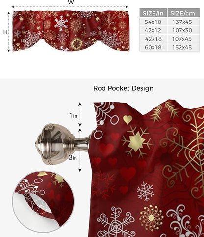 Christmas Blackout Tie Up Valance Curtains for Kitchen Windows Snowflake Pattern Window Toppers Balloon Shades for Living Room/Bathroom/Bedroom,1 Panel,42" X 12" Gold White