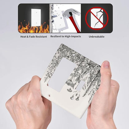 Vintage Grey Floral Herbs Wild Flowers Botanical 2 Gang Single Toggle Rocker Combination Boho Light Switch Covers Decorative Country Unique Wall Plate Cover Electrical Faceplate Switchplate