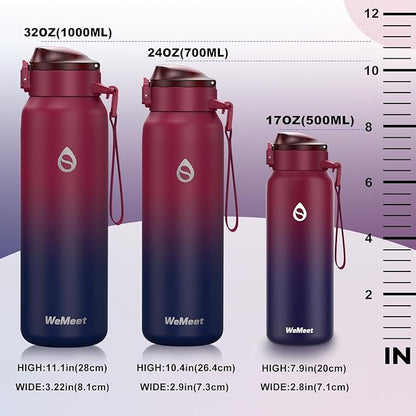 32oz Water Bottle with Removable Straw and Spout Lid Two Ways to Drink, 18/10 Stainless Steel Insulated Water Bottle, BPA-Free, Leak Proof, Double wall, for Sports, Gym