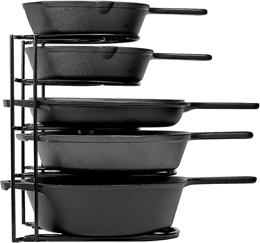 Cuisinel Heavy Duty Pan Organizer - 12.2" - 5 Tier Rack - Holds 50 LB - Cast Iron Skillets, Griddles and Shallow Pots - Durable Steel Construction - Space Saving Kitchen Storage - No Assembly Required