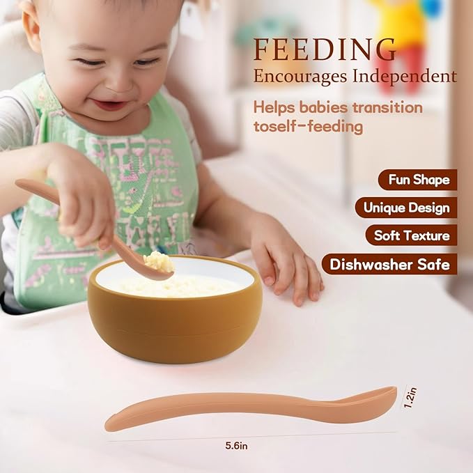 4Pc Baby & Toddler Feeding Set | First Stage & Self-Feeding Spoons for 4-6+ Months | Silicone Baby Spoons & Pouch Spoon Attachments for Easy Meals…