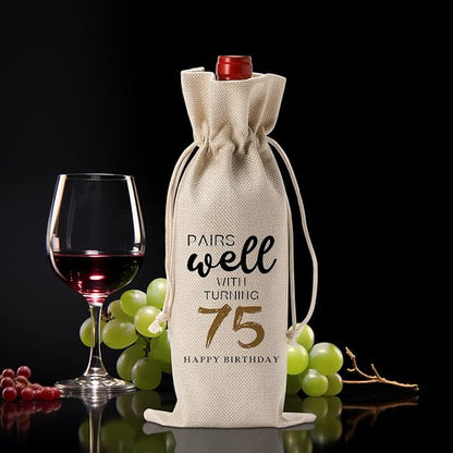 75th Birthday Gifts for Women Men, Gifts for 75 Year Old Man Woman Grandparents Wine Gift Bag, Wine Accessories Gifts Anniversary 75th Birthday Decorations Wine Bag Wine Bags for Wine Bottles Gifts