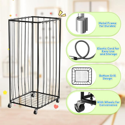 210L Stuffed Animal Organizer Plush Toy Storage Organizer Toy Storage Basket, Kids Toy Storage Bins with Wheels, Metal Frame and Elastic Cord Design, Suitable for Storage of Any Stuff