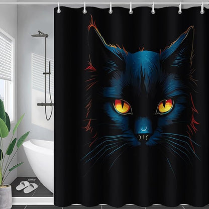 AILONEN Black Cat Shower Curtain,Wildlife Cat Bath Curtain for Adults,Animal Theme Polyester Waterproof with 12 Plastic Hooks 60" W*72" H
