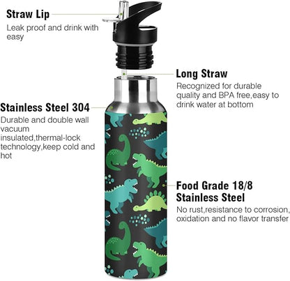 MNSRUU Insulated Water Bottle with Straw, Rainbow and Unicorns Stainless Steel Flasks for Sports Cycling Hiking School