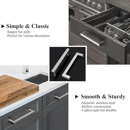 Probrico 4 Inch Satin Nickel Cabinet Pulls Stainless Steel, 10 Pack Door Cabinet Handles,Drawer Dresser Pull Knobs Kitchen Furniture Hardware for Cupboard Wardrobe,Total Lenght:4-1/2 Inch (114mm)