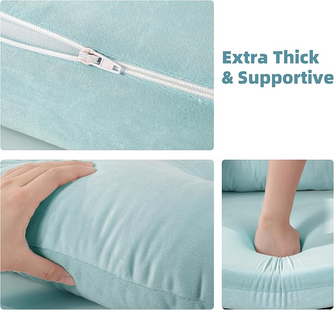 5 PCS Velvet Glider Rocker Replacement Cushions with Side Storage Pocket, Thickened & Supportive Cushions Set for Indoor Nursery Rocking Chair, Blue