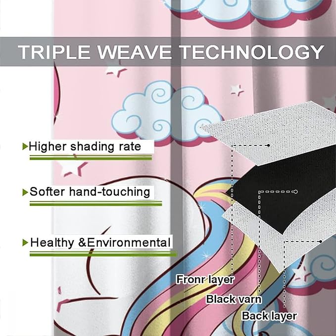 Unicorn Curtain for Kids Bedroom,Pink Cartoon Rainbow Darkening Curtains Decor Sliding Curtains Decorative Curtains for Girls Boys Baby Room,Living Room Decoration 63x63inch