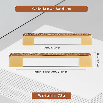 Leather Handle Brass Leather Handle Nordic Minimalist Style Handle Wardrobe Dressing Table Bedroom Living Room Kitchen Handle Hardware Furniture - 2 Pack (Brown, 96mm(3-3/4in))