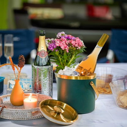 3L Double-Wall Insulated Stainless Steel Ice Bucket with scoop for Cocktail Bar - Metal Ice Bucket for freezer with Lid for parties,Camping,and More!champagne bucket,bar cart accessories