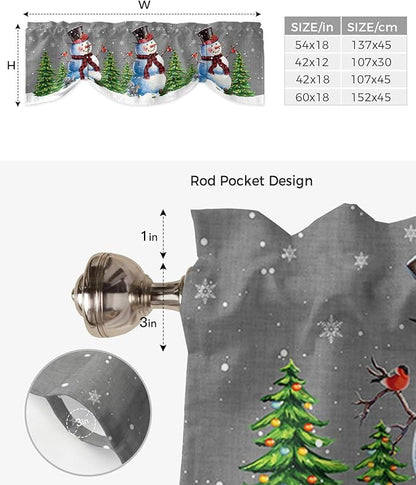Christmas Snowman Blackout Tie Up Valance Curtains for Kitchen Windows Winter Holidays Cardinal White Snowflake Window Toppers Balloon Shades for Living Room/Bathroom/Bedroom,1 Panel,54" X 18" Gray