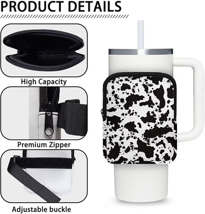 Water Bottle Pouch Cow Print Stanley Cup Pouches for 40oz Tumbler IceFlow Storage Pocket Stanley Phone Holder Gym Tumbler Accessories for Women