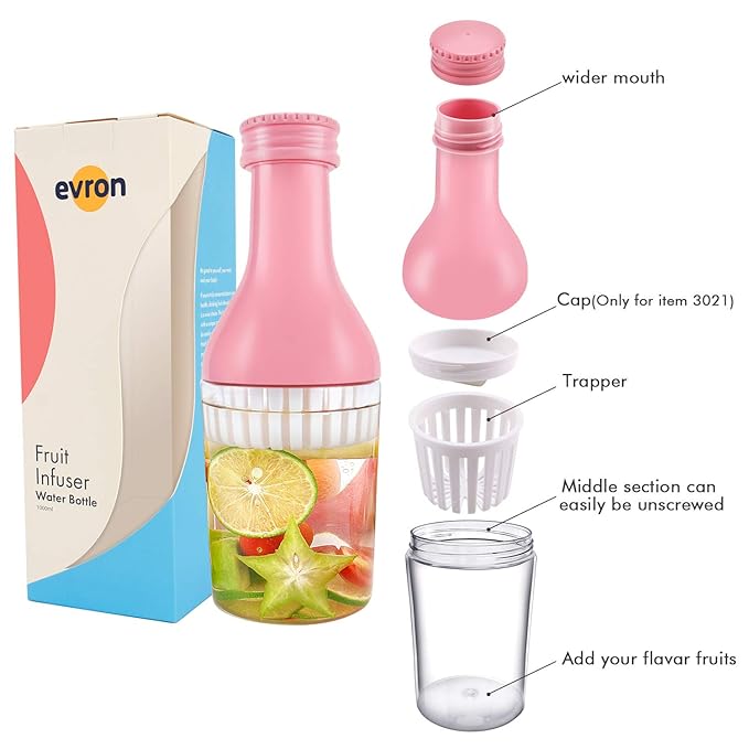 evron 35 oz Fruit Infuser Water Bottle,Infusion Water Pitcher Bottle,Detachable Large Opening for Easy Fruit Adding & Cleaning Designed (35 oz Pink)