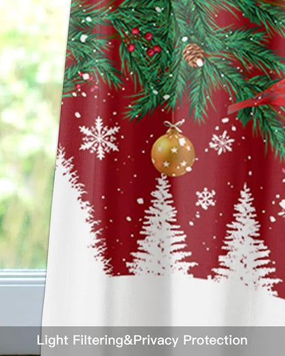 Christmas Gnomes Kitchen Curtains Valances for Windows Red Winter Holidays Rod Pocket Window Treatment for Kitchen /Living Room/Bedroom/ Bathroom,42" X 18" -1 Panel, White Snowflakes Xmas Trees