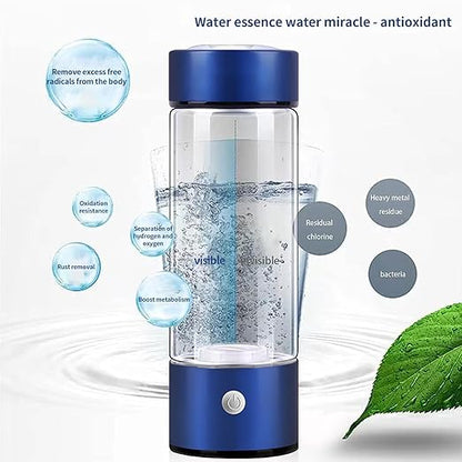 Hydrogen Water Bottle, Portable Hydrogen Water Ionizer Machine, Hydrogen Water Generator, Rechargeable Hydrogen Rich Water Glass Health Cup for Home Travel (Blue)