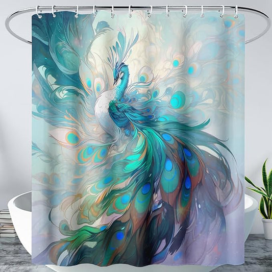 AILONEN Peacock Shower Curtain, Green Bird Shower Curtain for Bathroom Decor,Beautiful Bird Peacock Bath Curtain for Girls Women Fresh Nature Waterproof Curtains Sets 36" W*72" H