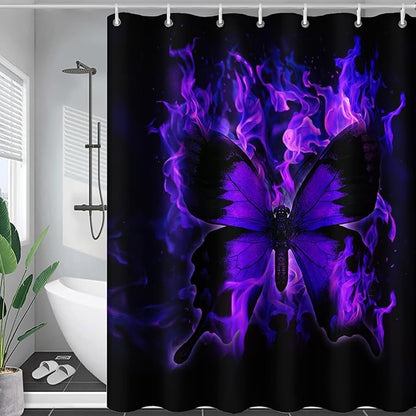 AILONEN Butterfly Shower Curtain for Bathroom, Purple Fire Butterfly Bath Curtain,Minimalism Fashion Bathroom Curtain,48" W*72" H Polyester Waterproof with 12 Plastic Hooks